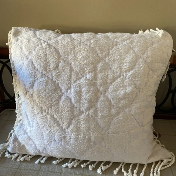 Anthropologie Cream Tassel Euro Pillow - Picture 1 of 8